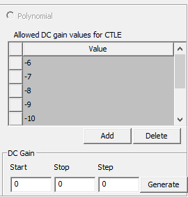 Allowed DC Gain Values for CTLE Group Box