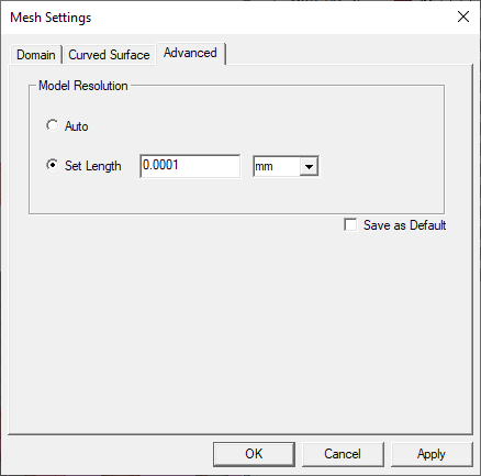 Mesh Settings dialog,k advanced tab. Model resolution groupbox.