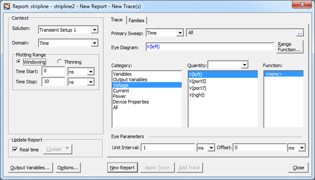 Report Window, Time Domain selected.