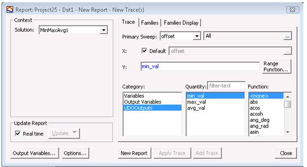 Report Dialog box, UDO Output catagory listed.