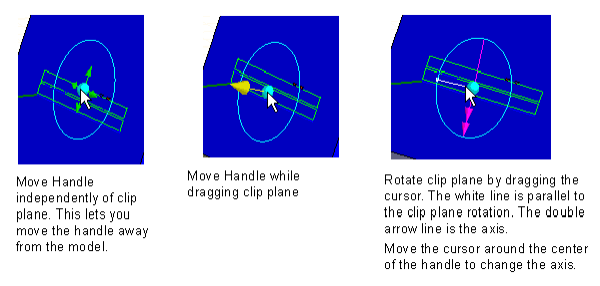 Handle of the clipl plane shown in various positions dependant on the position of the cursor.
