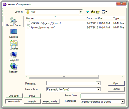Import Components Window
