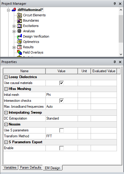 Project Manager panel, Properties panel.