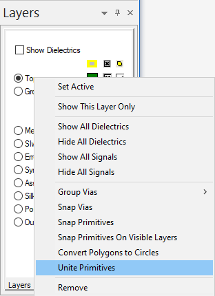 Layers Window > Unite Primitives