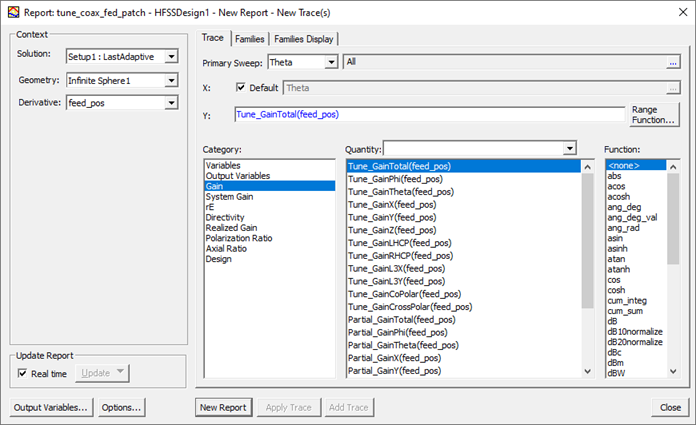 Report Window, Gain catagory selected. Report Window, Gain catagory selected.