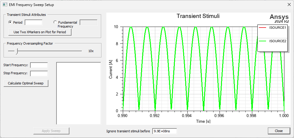 EMI Frequency Sweep Setup Window EMI Frequency Sweep Setup Window