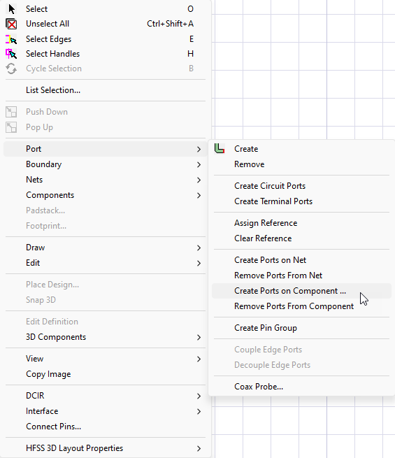 Shortcut Menu > Port > Create Ports On Component or Remove Ports From Component