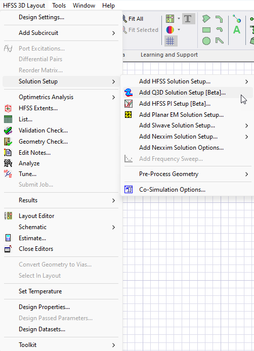 HFSS 3D Layout > Solution Setup > Add Q3D Solution Setup