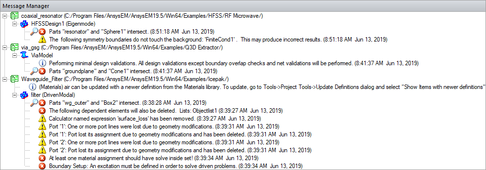 Message Manager Warnings and Errors
