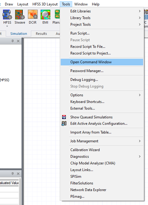 Tools > Open Command Window