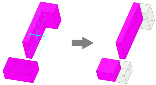 3D Object before and after split.