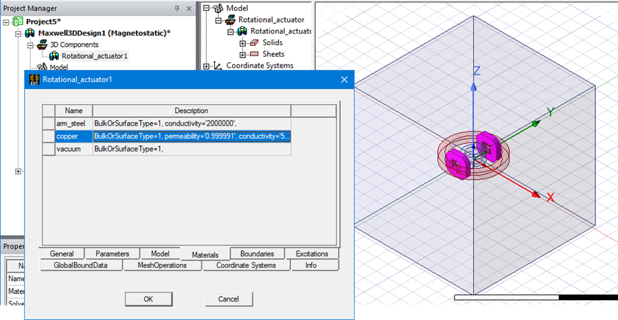 3D Component properties window.