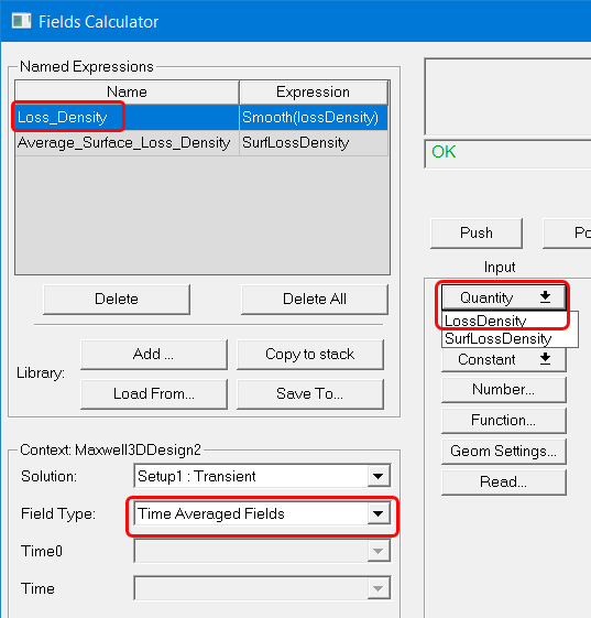 Fields Calculator window, Named Expressions groupbox.