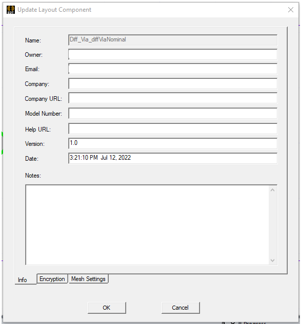 Update Layout Component dialog.