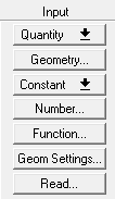 Input Commands buttons listed. Options are Quantity, Geometry, Constant, Number, FUnction, Geom Settings, and Read.