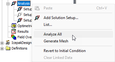 Right-click Analyze menu, Analyze All option highlighted.