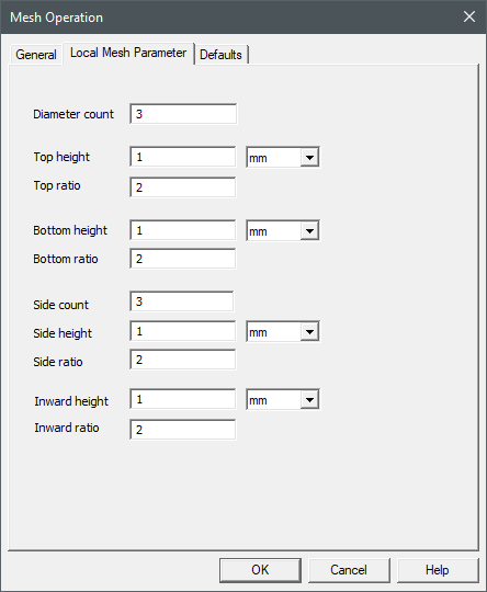 Icepak Mesh Operation dialog box Local Mesh Parameter tab for a cylinder object.