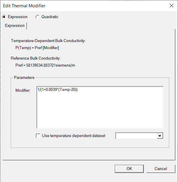 Edit Thermal Modifier dialog box, Expression selected.