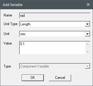 Icepak fan component variable creation, Add Variable dialog box.