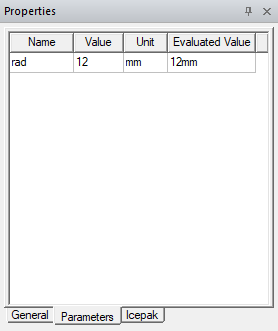 Icepak fan component properties Parameters tab.