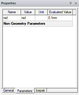 Icepak fan component properties Parameters tab.
