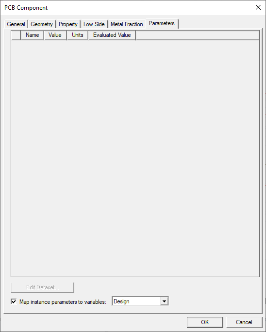 Icepak PCB component dialog box Parameters tab.