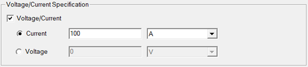 Icepak Source Thermal Model dialog box, Voltage/Current property image.