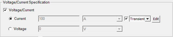 Icepak Source Thermal Model dialog box, transient Voltage/Current property image.