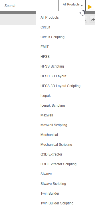 Online Help Search Drop-Down