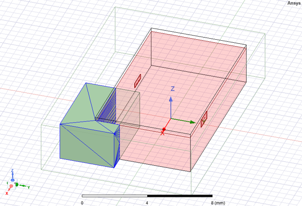 Model viewer displaying a design with layout component being intersected by a native box.