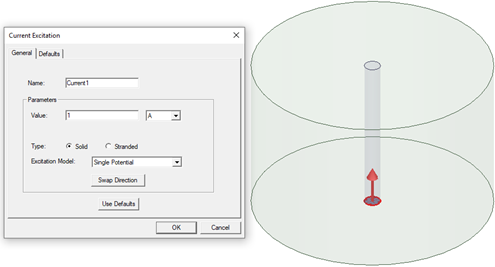 Example of a single potential current excitation model