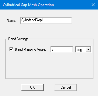 Cylindrical Gap Mesh Operation with Band Mapping Angle activated