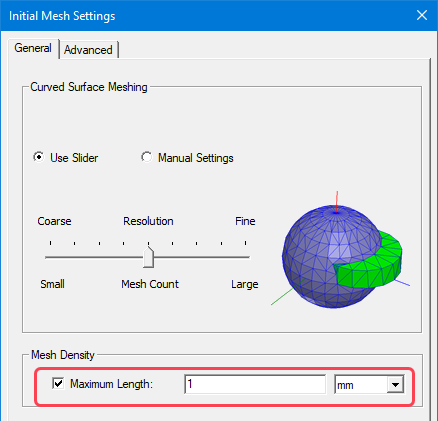 The Initial Mesh Settings window with Maximum Length highlighted