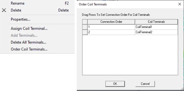 Example of the Order Coil Terminals dialog box