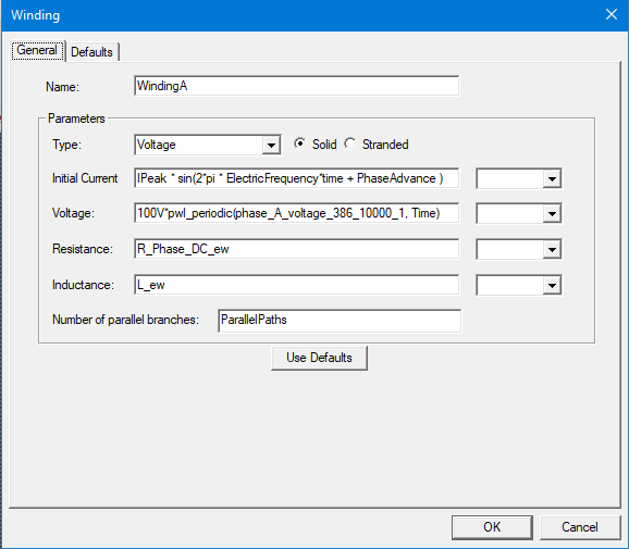 Winding Window for winding A