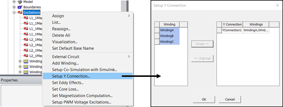 Accessing the Setup Y Connection dialog box from the Project Manager tree's Excitations entry