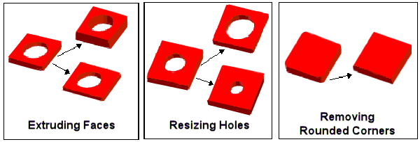 Models of Extruding Faces, Resizing Holes, and Removing Rounded Corners.