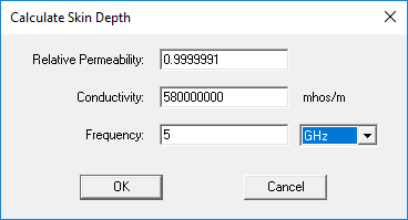 Calculate Skin Depth dialog.