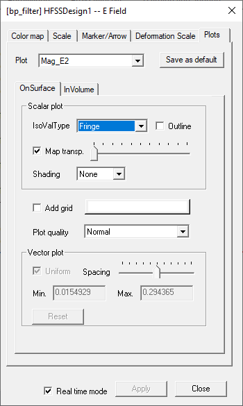 Attribute Settings dialog, Plots tab.