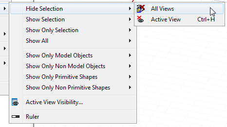 Hide Selection button, All Views option highlighted. Hide Selection button, All Views option highlighted.