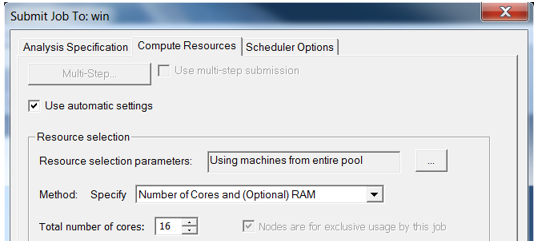 Sumbit Job To window. Compute Resources tab open, Use multi-step submission option unavailable.