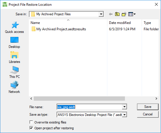 Project File Restore Location