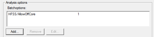 Analysis options group box. Batchoptions listed. 
