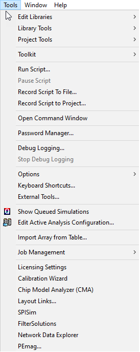 Tools Menu