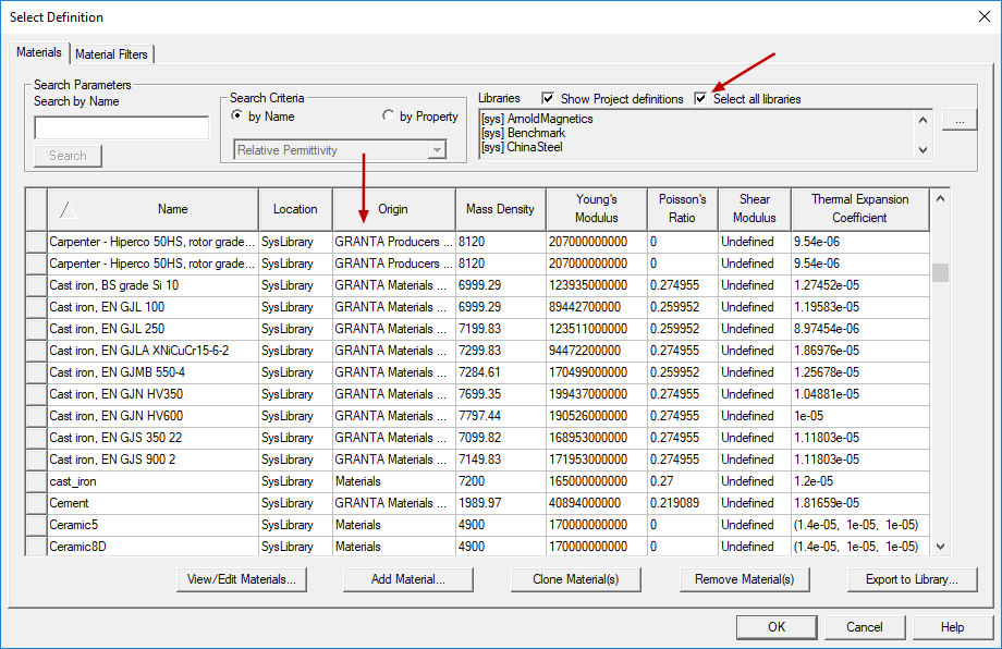 Selected Definition Assigning Structural Materials