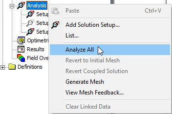 Right-click Analyze menu, Analyze All option highlighted.