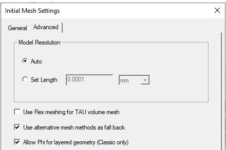 Initial Mesh Settings, Advances tab.