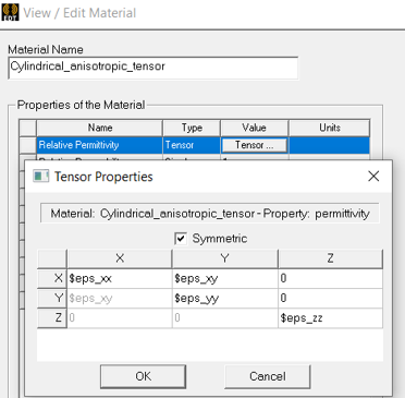 View/Edit Window. Tensor Propertied dialog box for Relative Permeability open. 