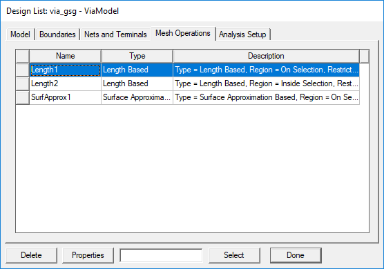 Design List - Mesh Operations Tab