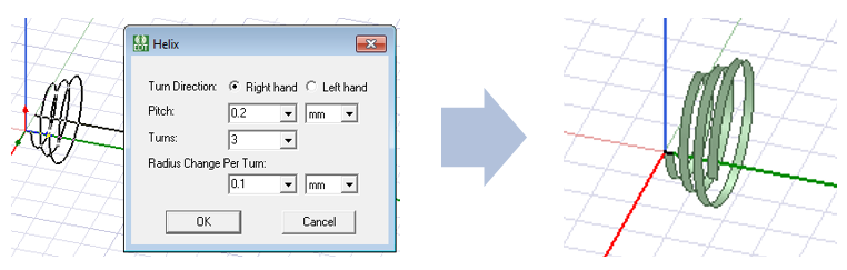 Helix dialog. 3D model of a helix.